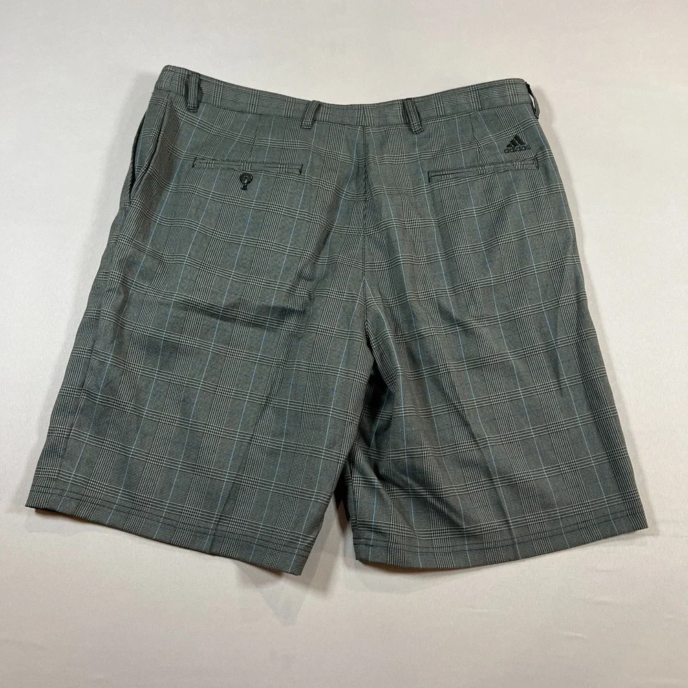 Adidas Golf Shorts Mens 38 Gray Plaid Flat Front High Rise Performance Casual